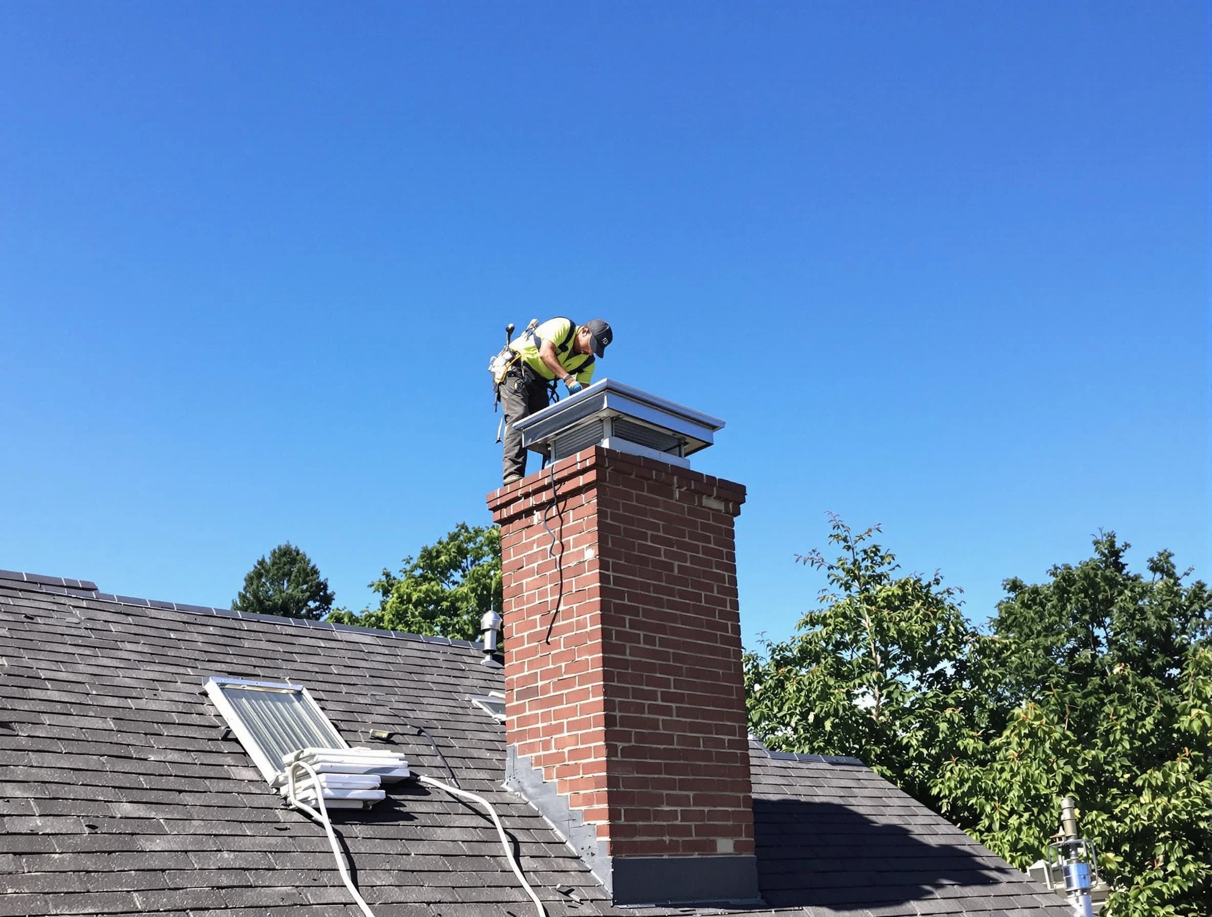 Stonegate Chimney Sweep technician measuring a chimney cap in Stonegate, CO