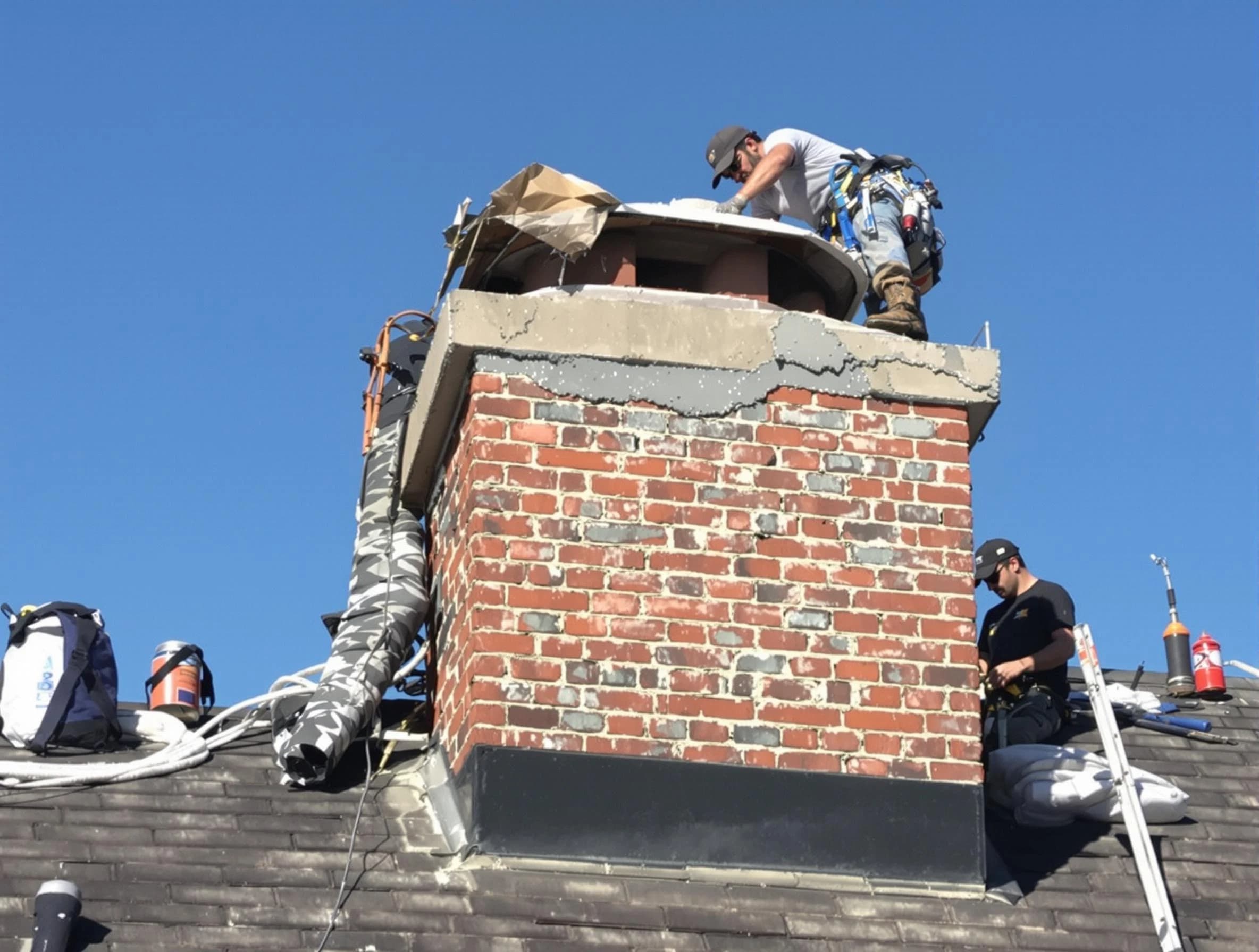 Stonegate Chimney Sweep installing a custom chimney crown in Stonegate, CO