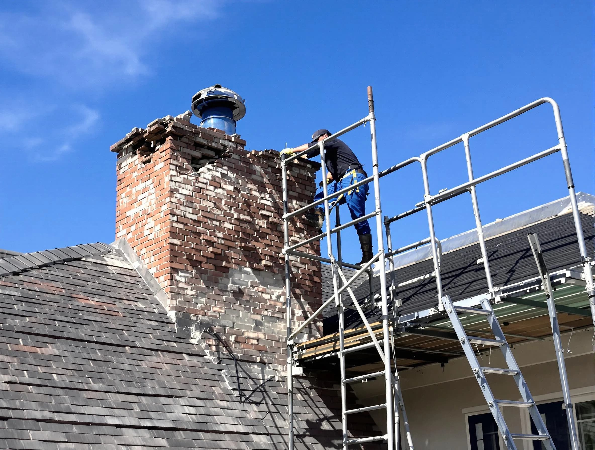 Rebuilding a chimney structure by Stonegate Chimney Sweep in Stonegate, CO
