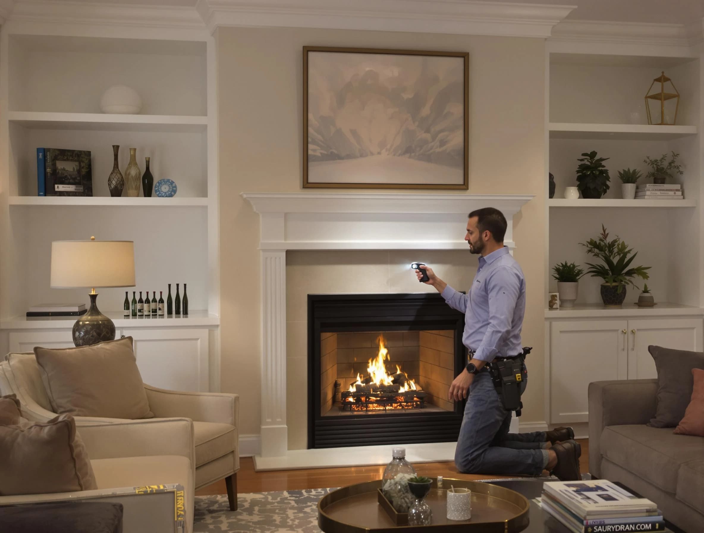 Stonegate Chimney Sweep conducting a fireplace safety inspection in Stonegate, CO