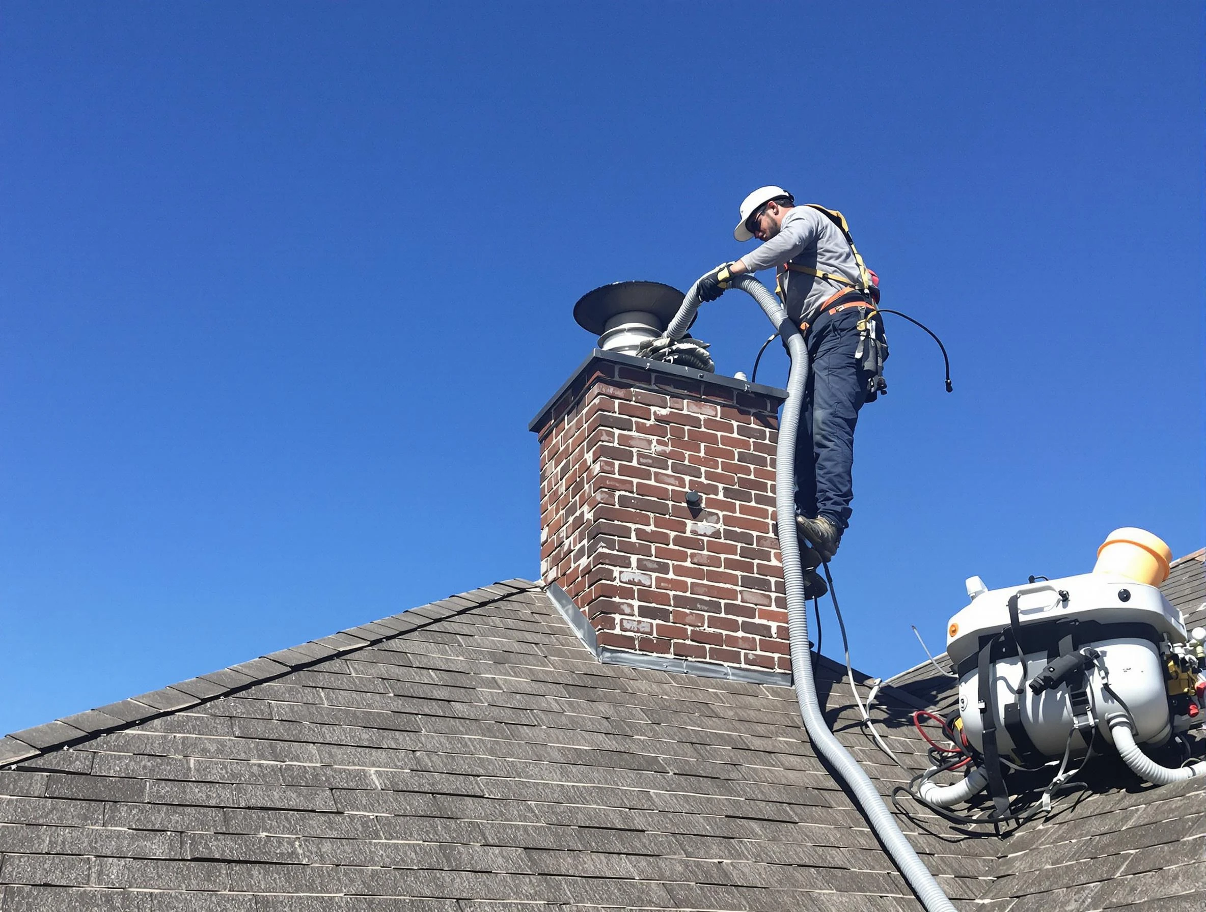 Dedicated Stonegate Chimney Sweep team member cleaning a chimney in Stonegate, CO