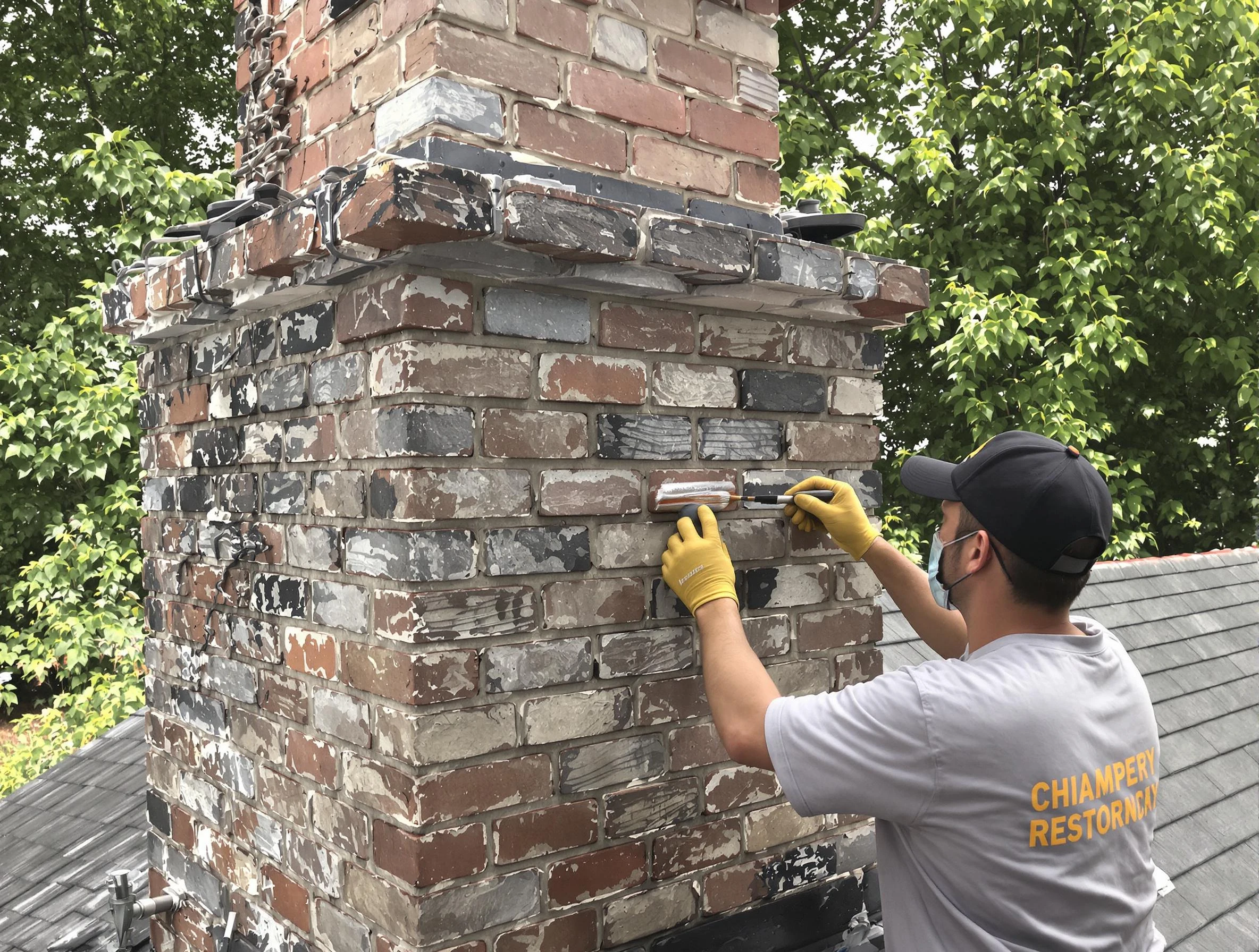 In-progress chimney restoration by Stonegate Chimney Sweep in Stonegate, CO